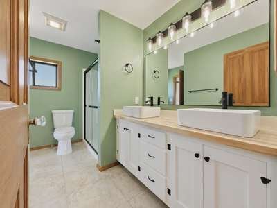 After &mdash; Main bath — new vanity, vessel sink and tile