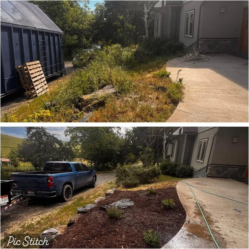 Yard and driveway cleanup before and after